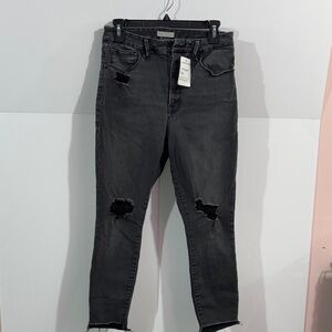Good American Black Distressed Ankle Jeans 10/30